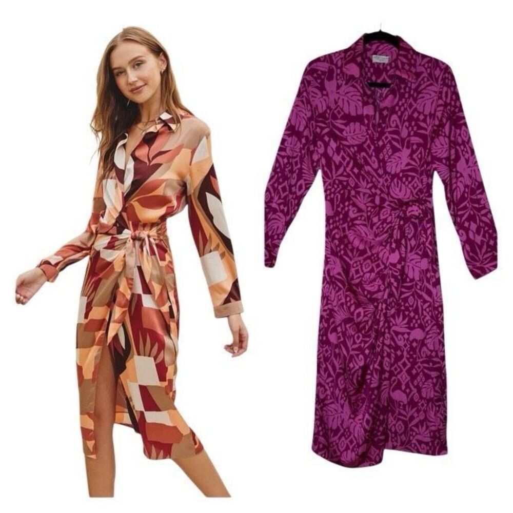 Dress Forum Colorblock Midi Shirt Dress in Rust, Tan & Cream